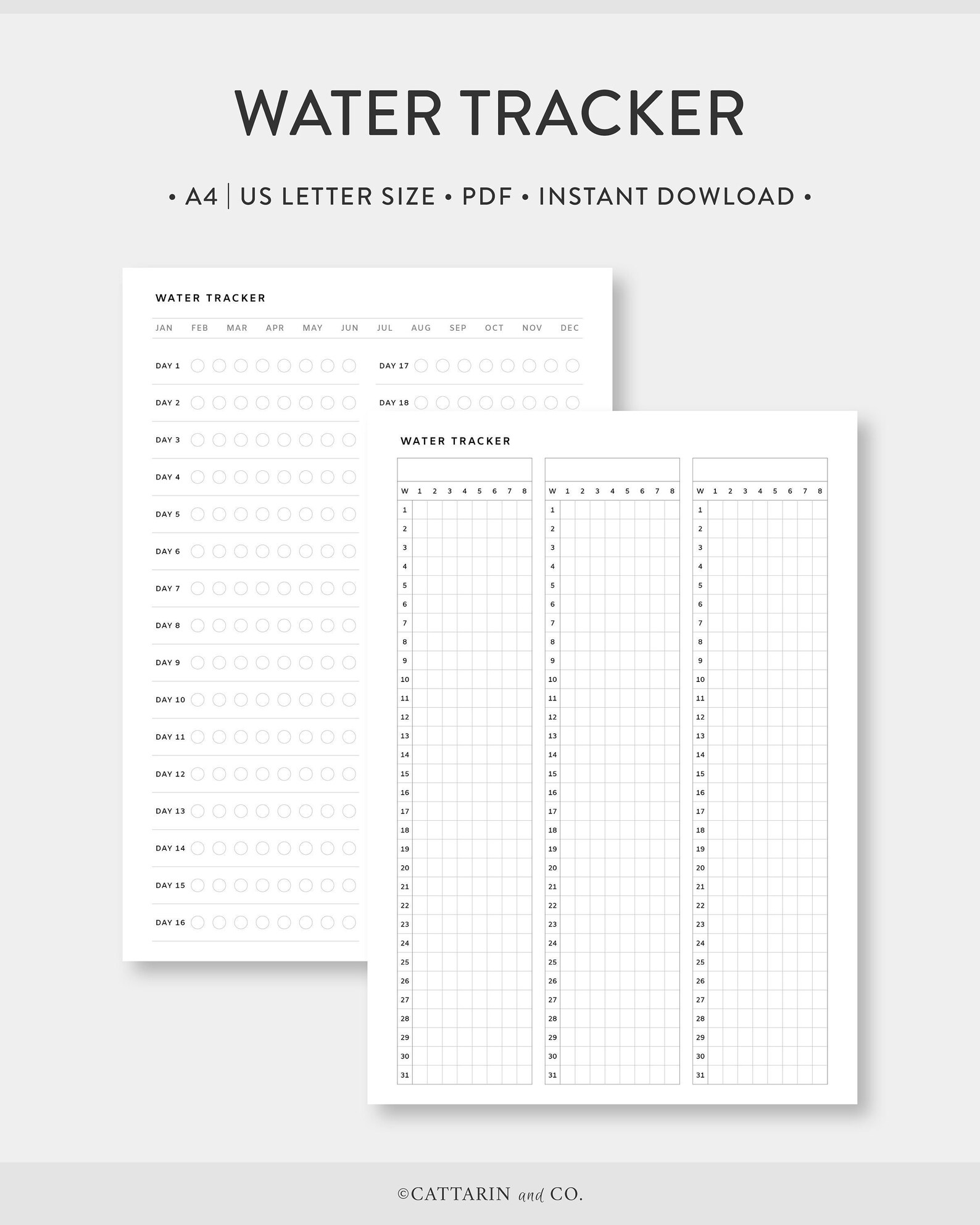 A4 | US Letter, Water Tracker Printable | Quarterly, Monthly Tracker ...