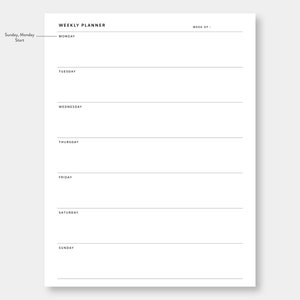 A4 | US Letter, Weekly Planner Printable | Week on One Page | WO1P ...