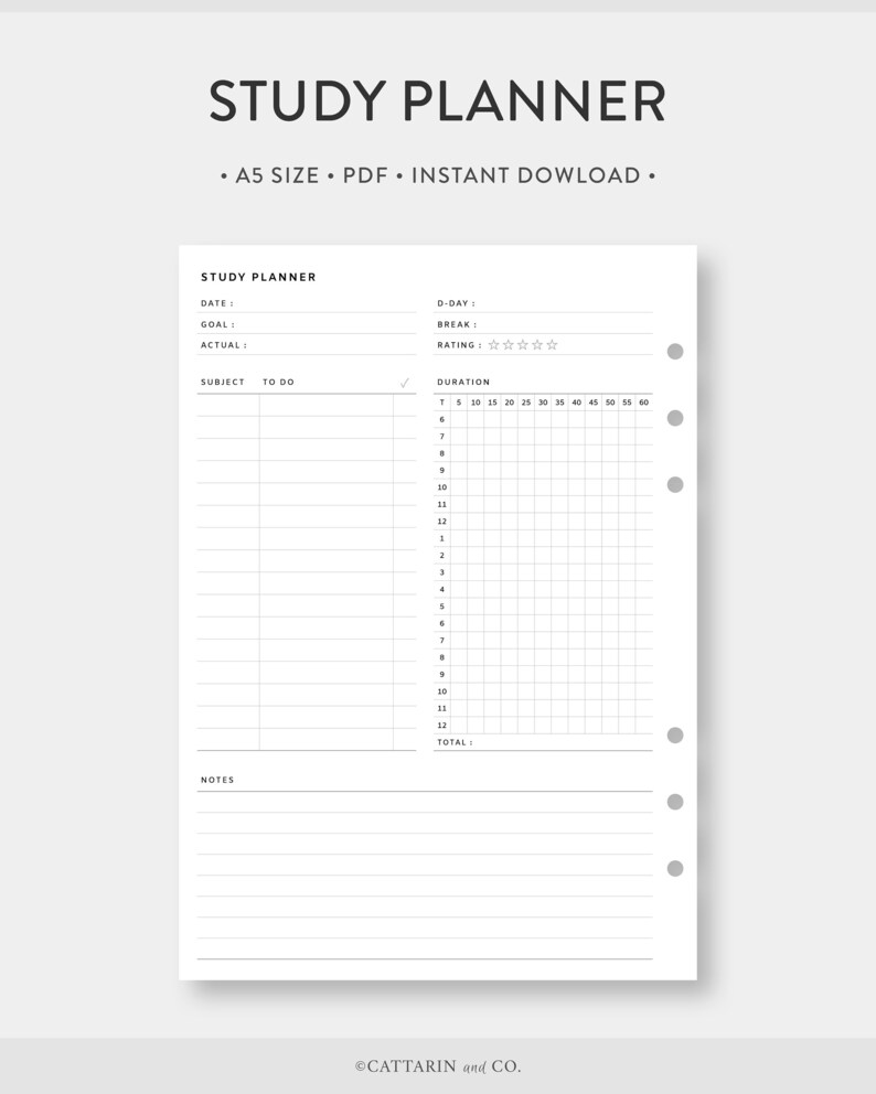 A5 Study Planner Printable Daily Study Session Template 5 | Etsy