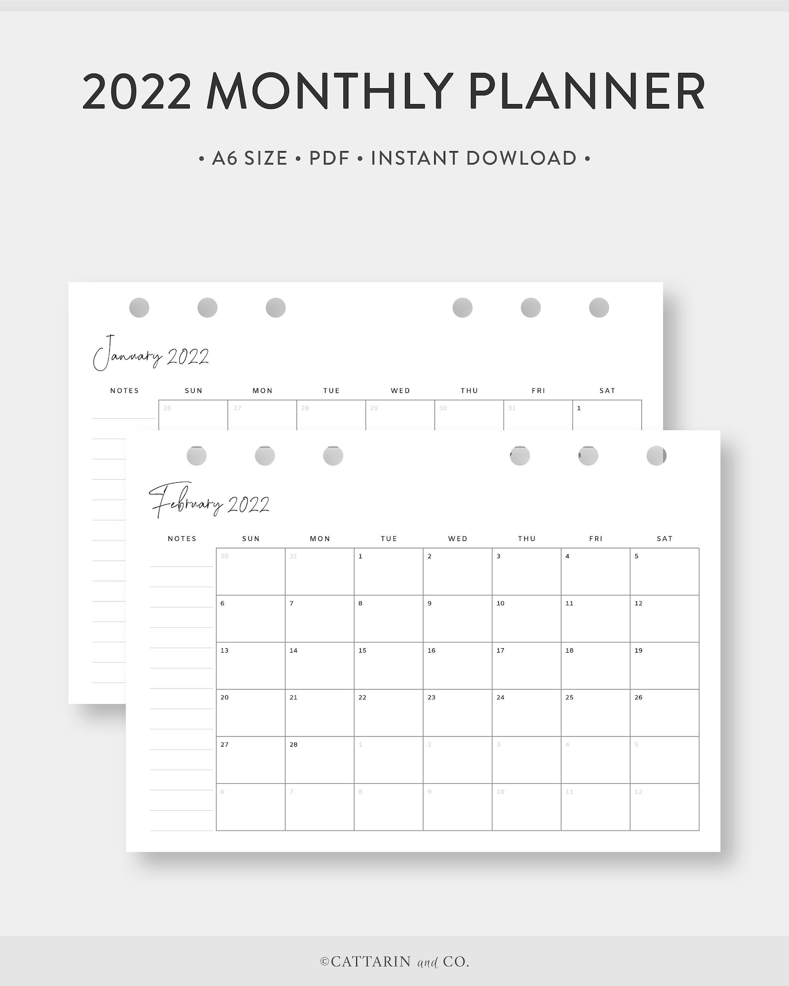 A6 2025 Monthly Planner Printable Calendar Horizontal Dated Etsy