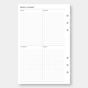 Half Letter, Weekly Planner Printable | Vertical Grid | Week on Two Pages | Undated Template ...