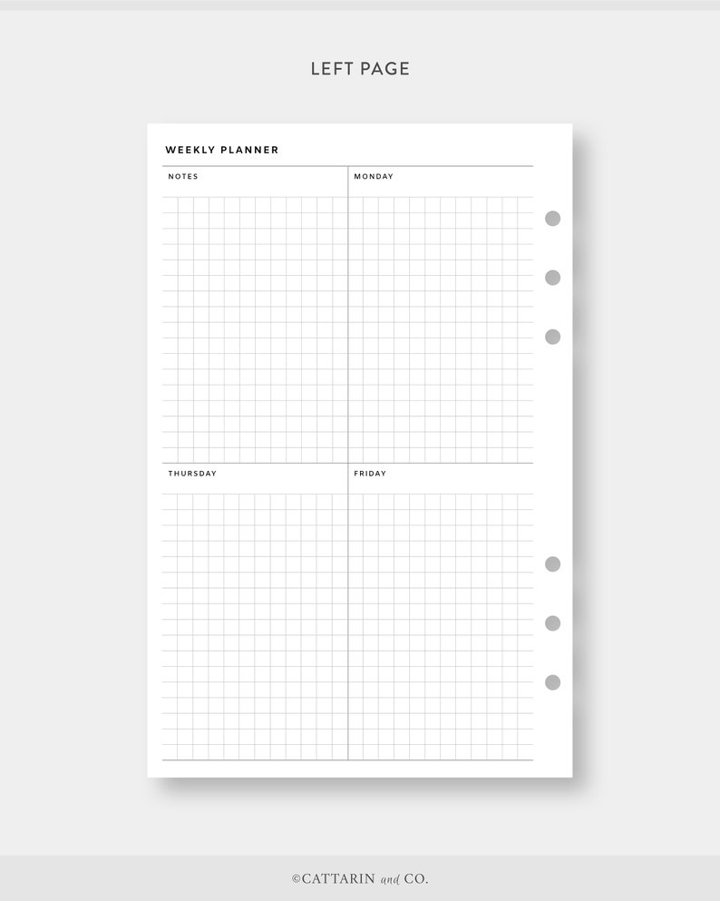 Half Letter, Weekly Planner Printable | Vertical Grid | Week on Two ...
