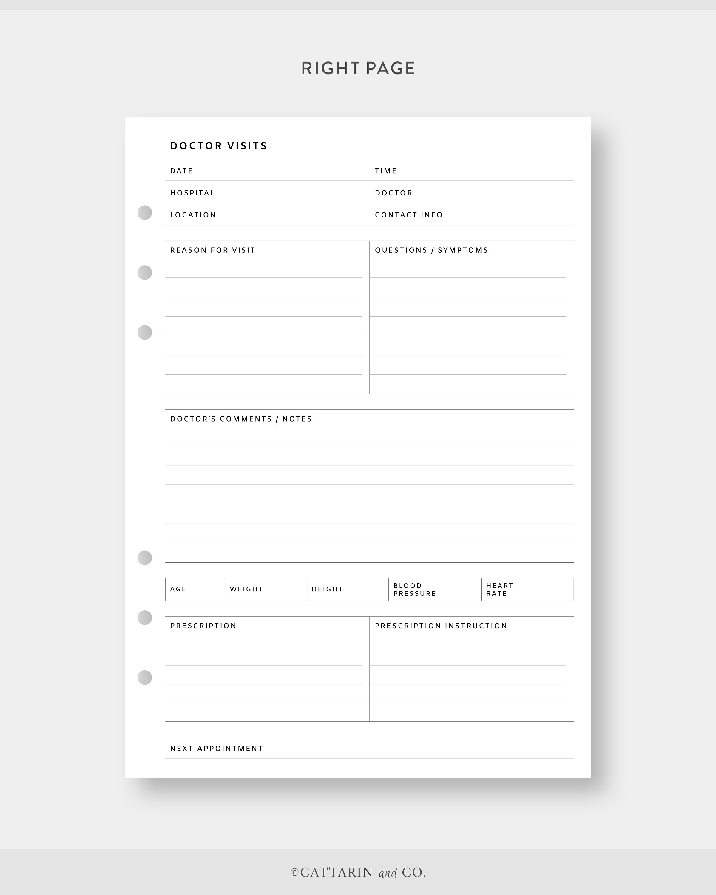 A5, Doctor Visits Printable | Doctor Visit Log, Medical Appointment ...