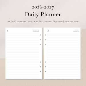 2026–2027 Daily Notes | Dated Daily Pages Printable PDF | A4, A5, US Letter, Half Letter, FC, Personal, Personal Wide