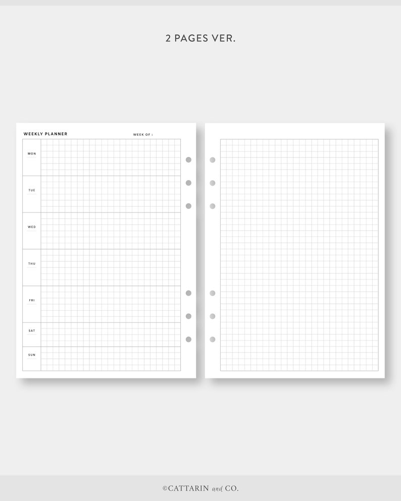 A5, Undated Weekly Planner Grid Paper Week on Two Pages WO2P 5x5 Graph