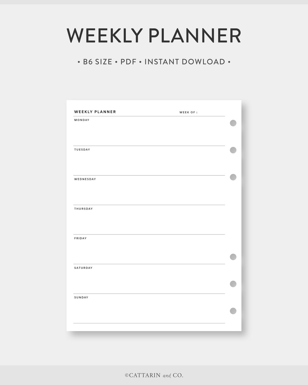 B6 Weekly Planner Printable Week on One Page Undated - Etsy