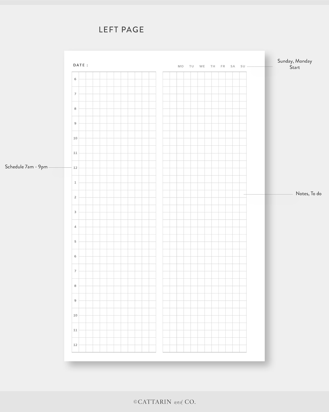Half Letter, Daily Planner Printable, Grid Notes | Day on One Page ...