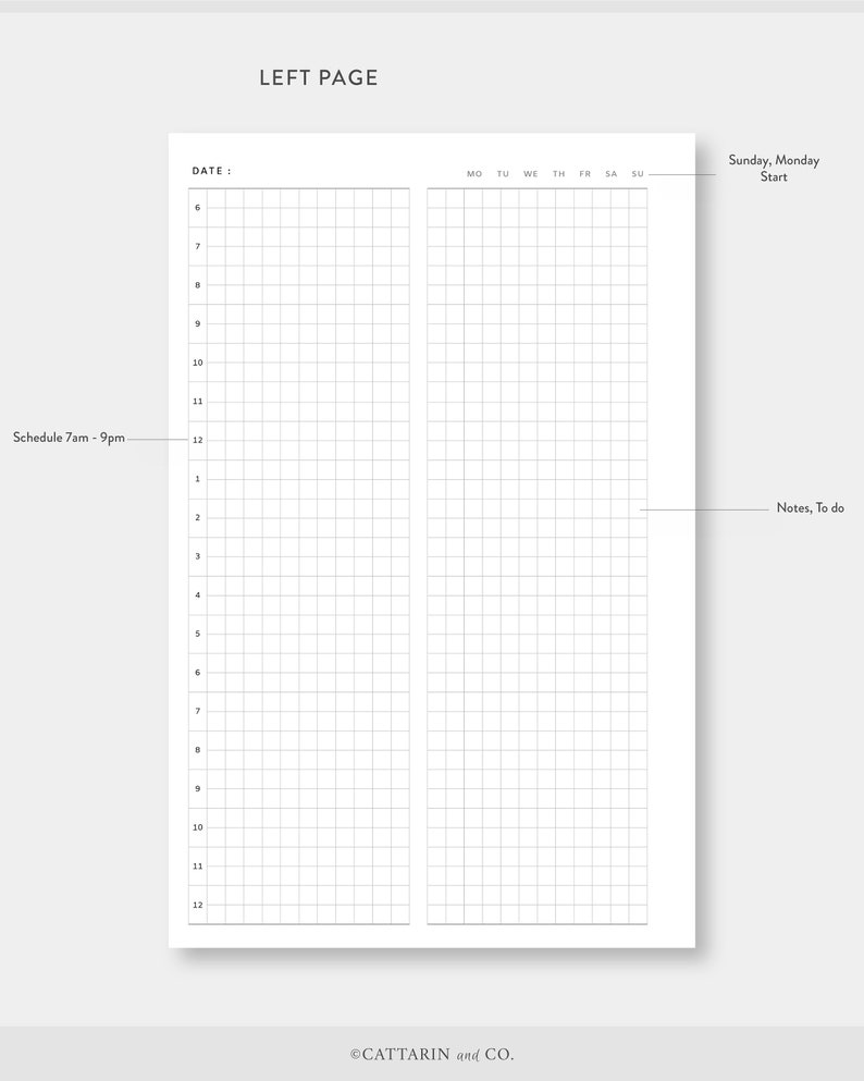 Half Letter, Daily Planner Printable, Grid Notes | Day on One Page ...