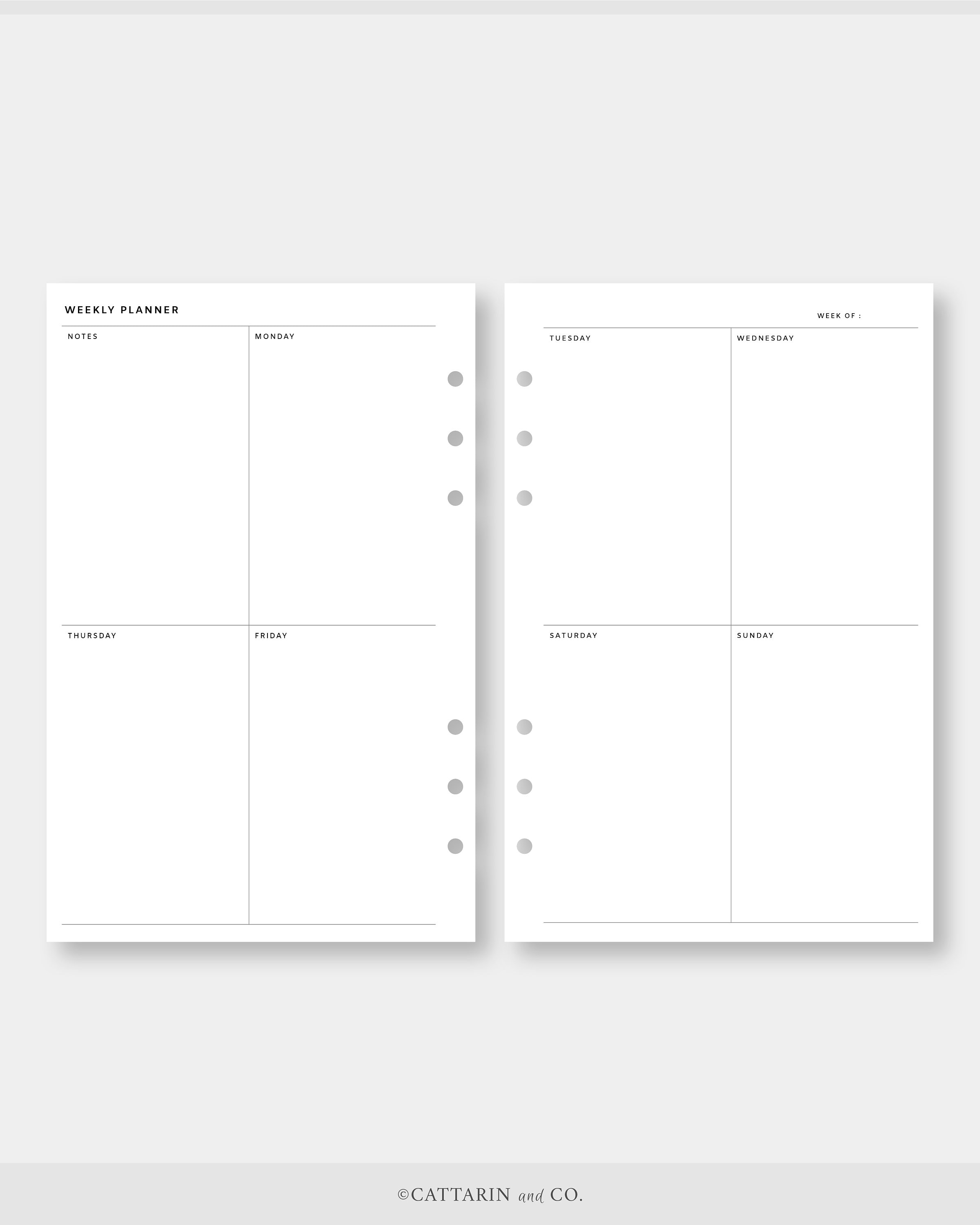 Half Letter, Weekly Planner Printable | Week on Two Pages | Undated ...