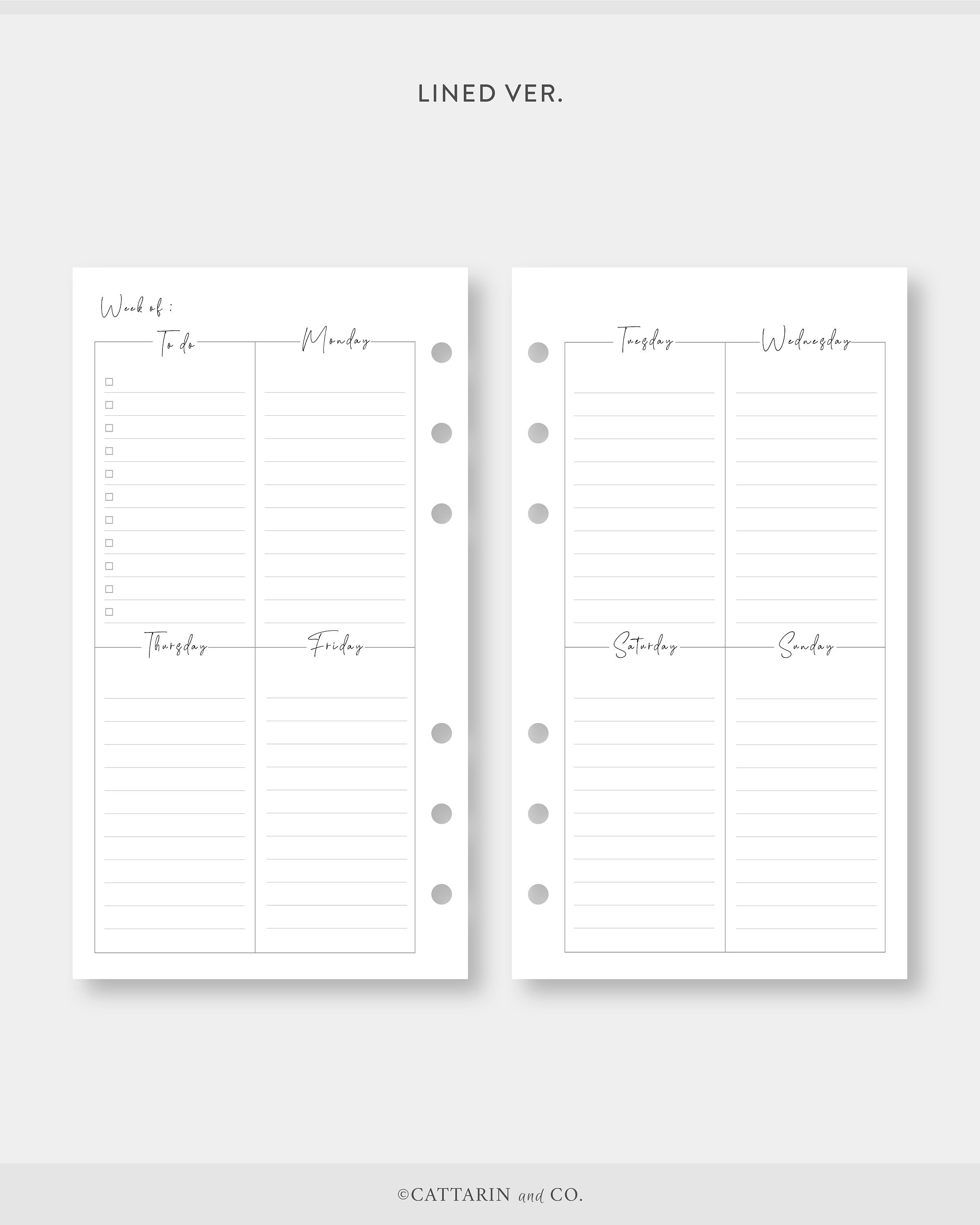Personal, Weekly Planner Printable | Week on Two Pages Wo2p | Undated ...
