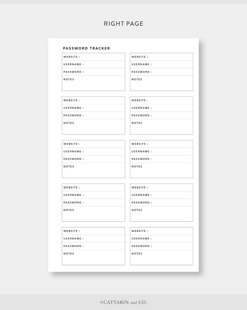 Half Letter, Password Tracker Printable | Password Log Password Keeper ...