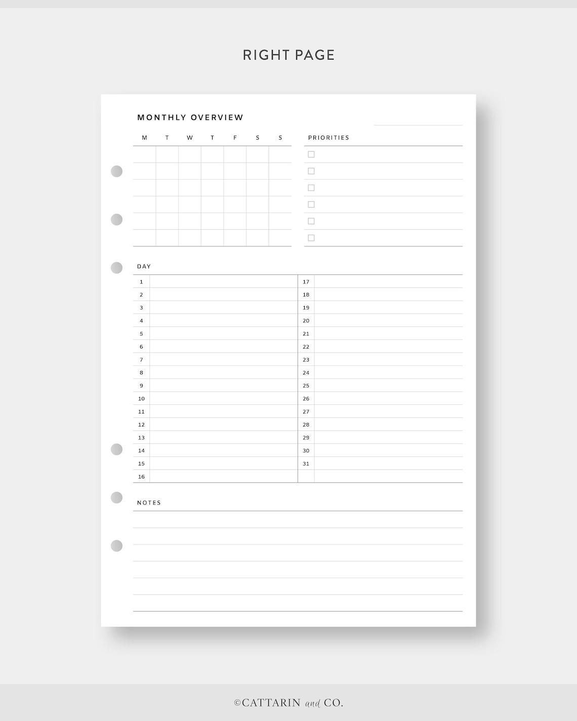 A5, Monthly Overview Printable Month at a Glance Month on One Page Undated Simple Minimal ...