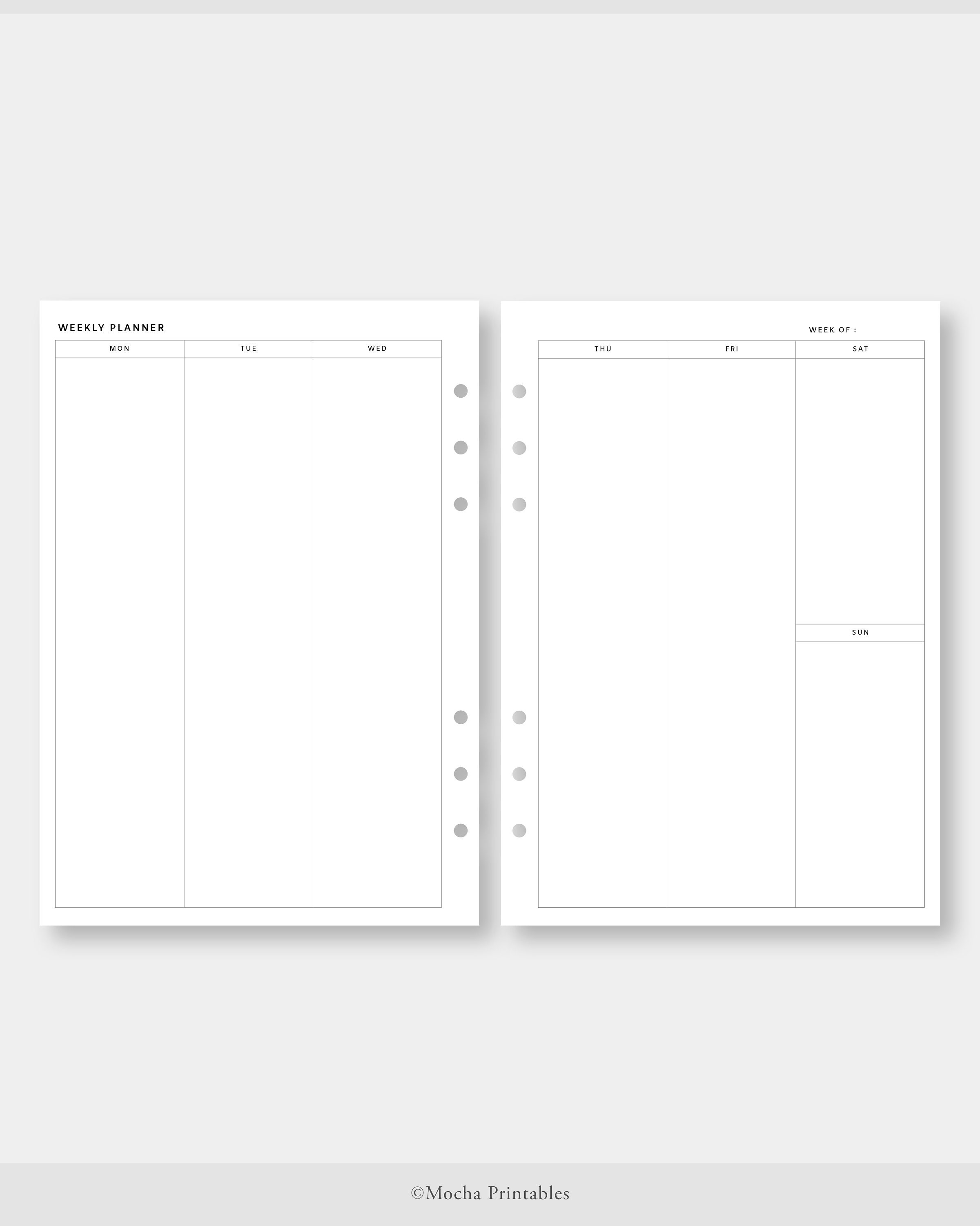 A5, Weekly Planner Printable | Week on Two Pages | Undated - Etsy