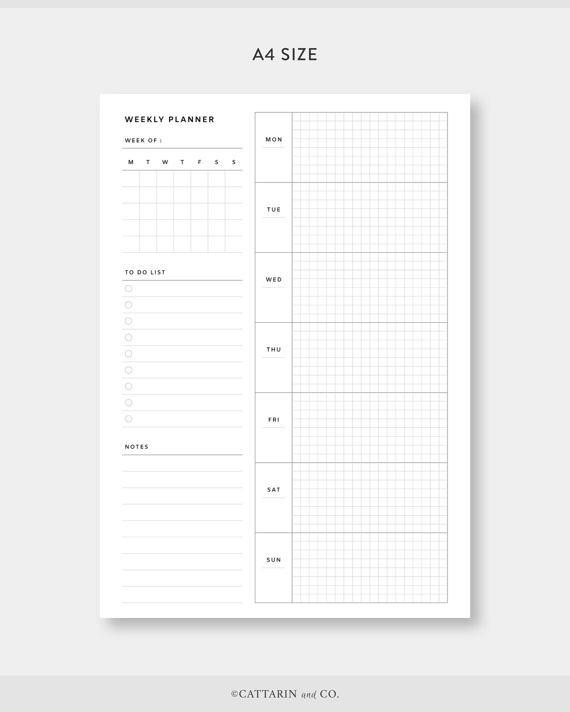 A4 | US Letter, Weekly Planner Printable | Horizontal Grid Layout - Etsy