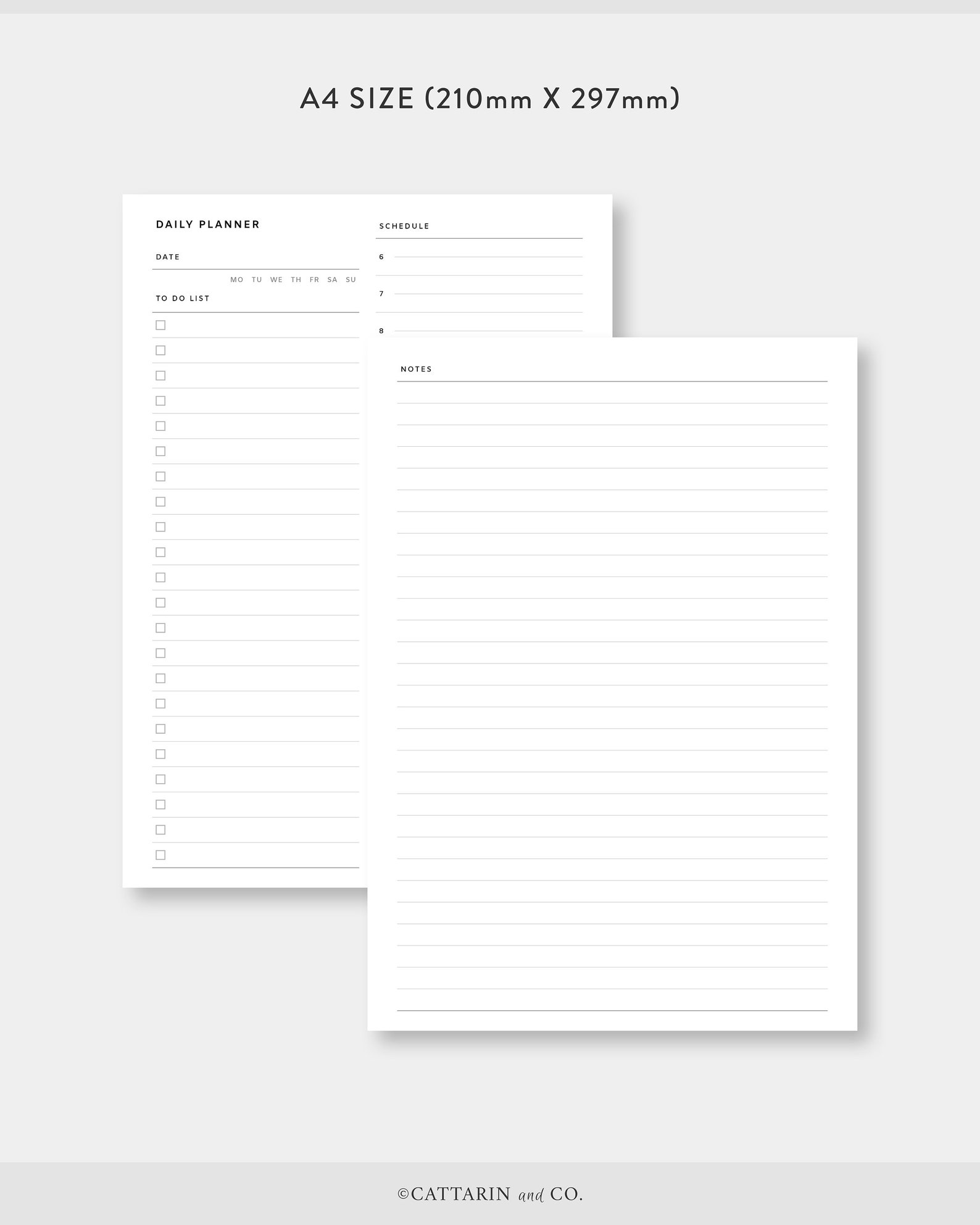A4 | US Letter, Hourly Daily Scheduler, Lined Notes | Day on Two Pages ...