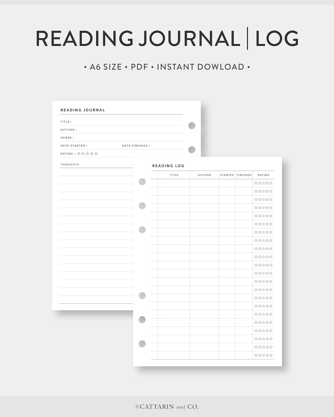 A6, Reading Journal, Log Printable Set | Book Review, List | Simple ...