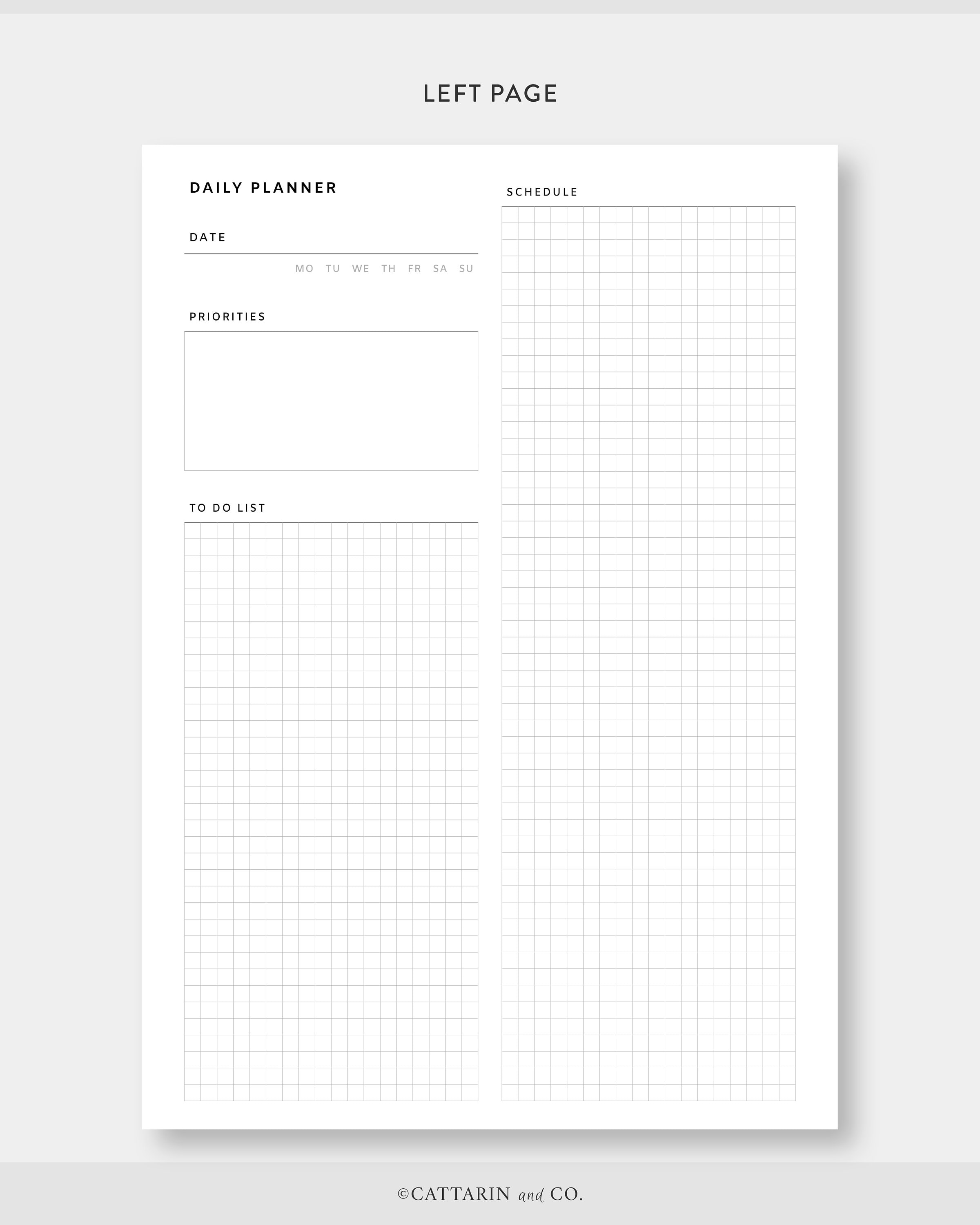 A4 | US Letter, Undated Daily Planner Printable Grid Paper | Day on Two ...