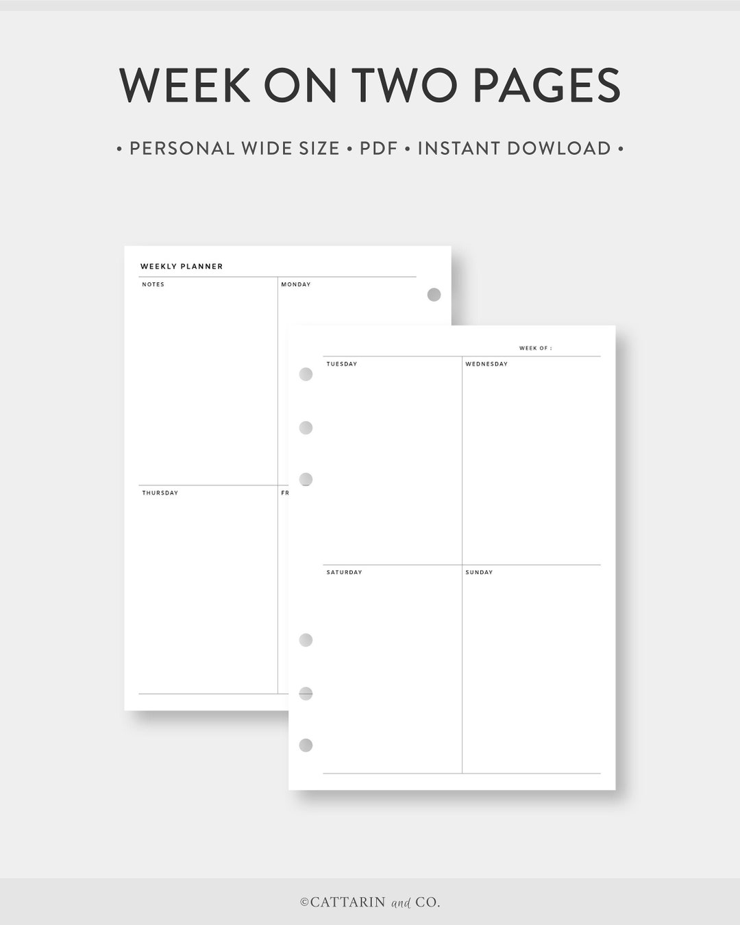 Personal Wide, Weekly Planner Printable | Week on Two Pages | Undated ...