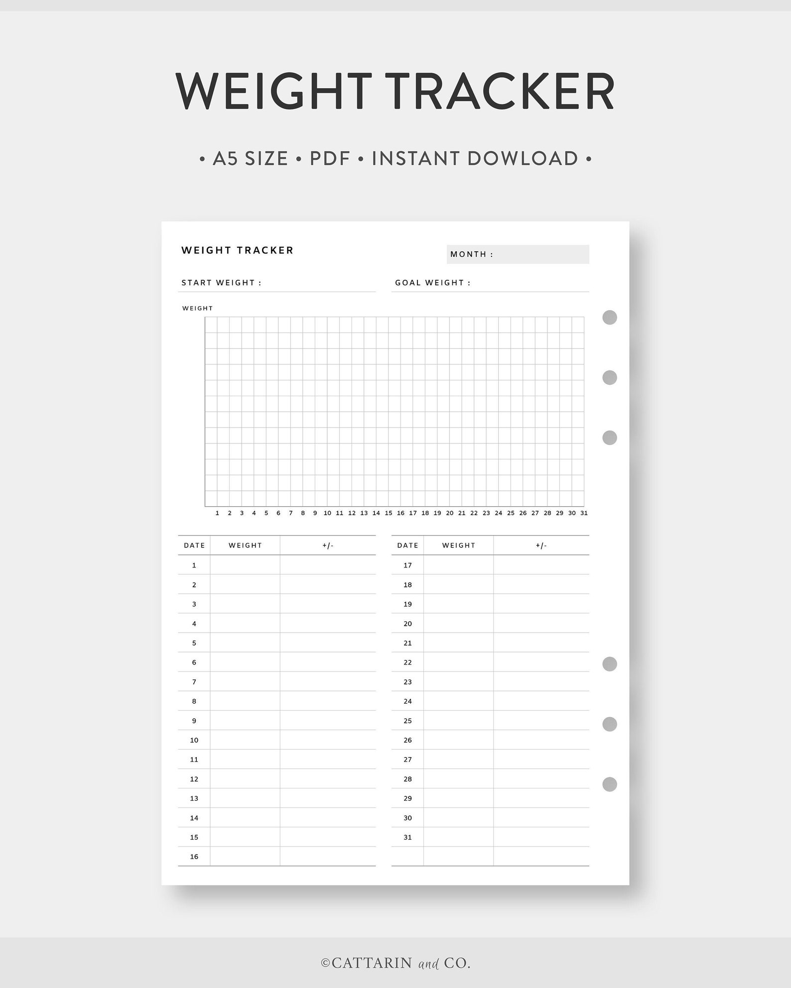 A5 Weight Tracker Printable Monthly Weight Loss Chart - Etsy