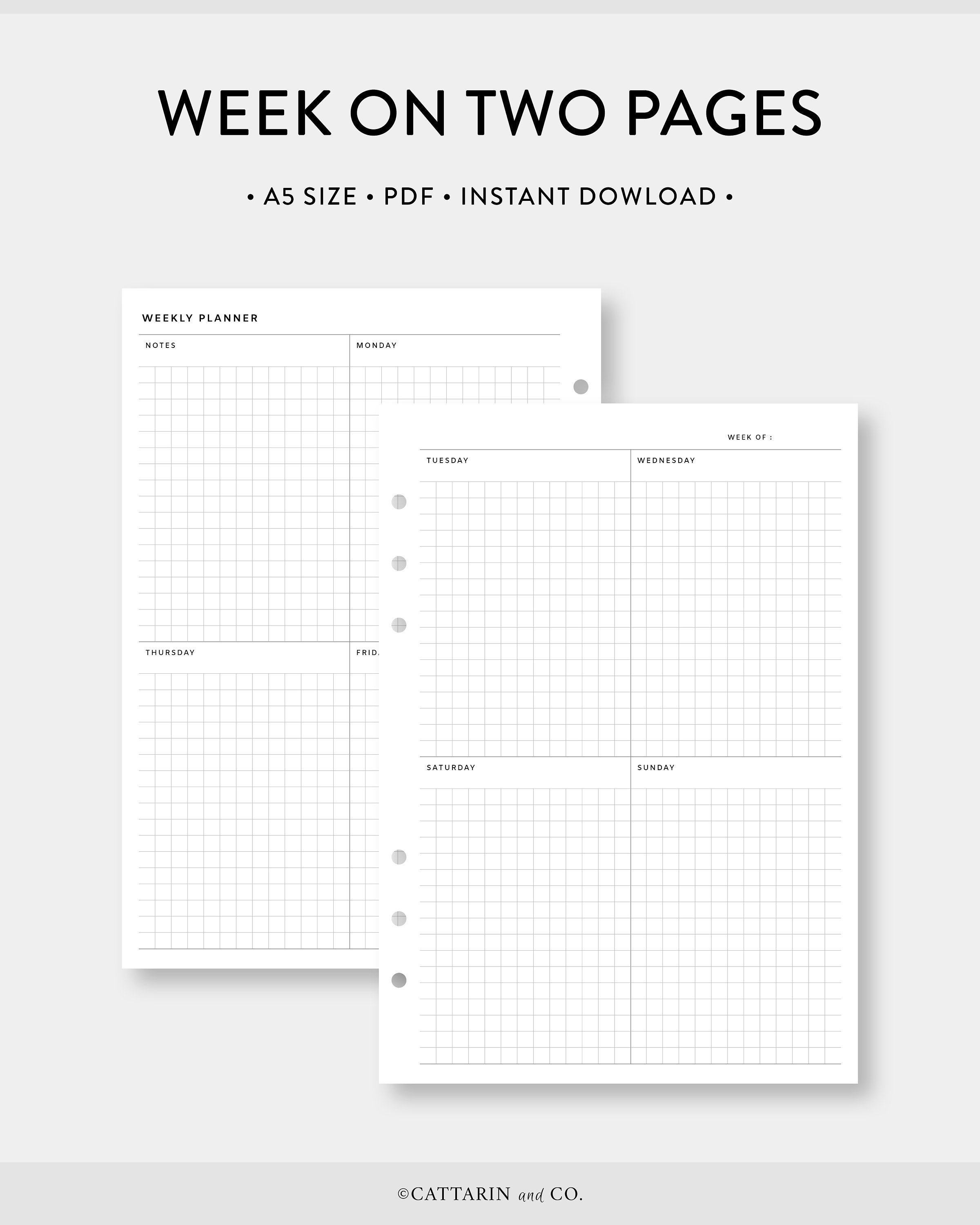 A5, Weekly Planner Printable | Vertical Grid | Week on Two Pages ...