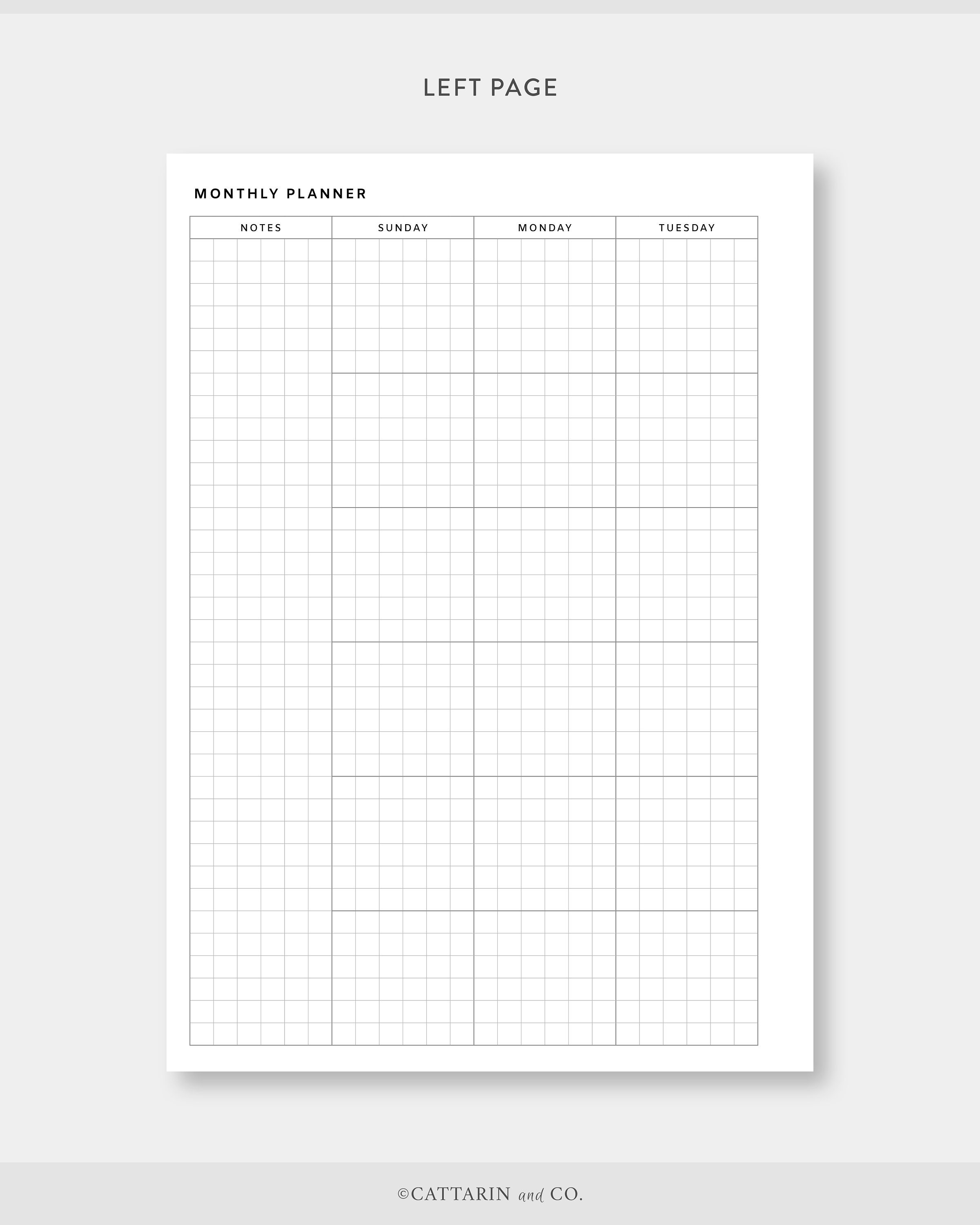 A5, Grid Monthly Planner Printable Calendar | Month on Two Pages ...