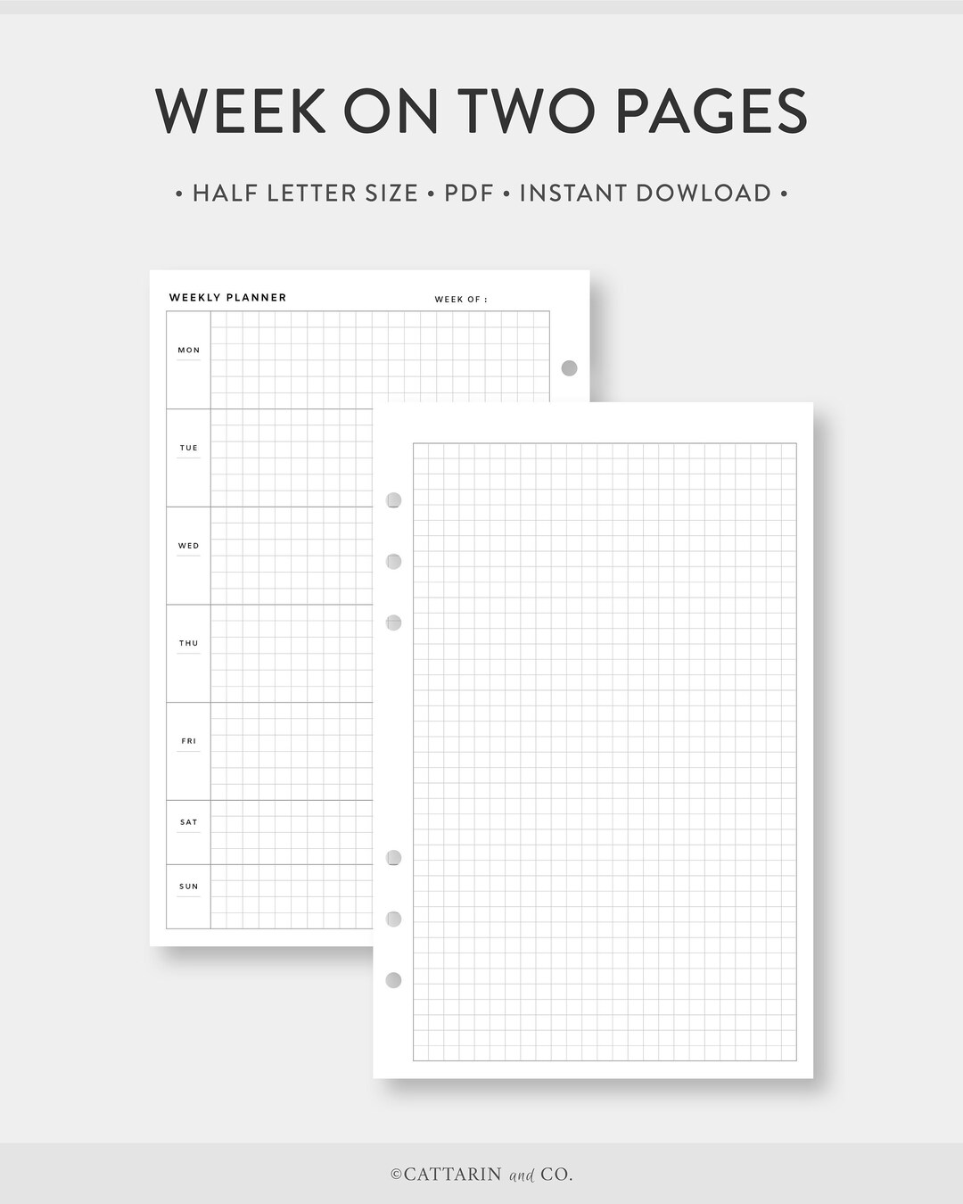 Half Letter Undated Weekly Planner Grid Paper Week on Two - Etsy
