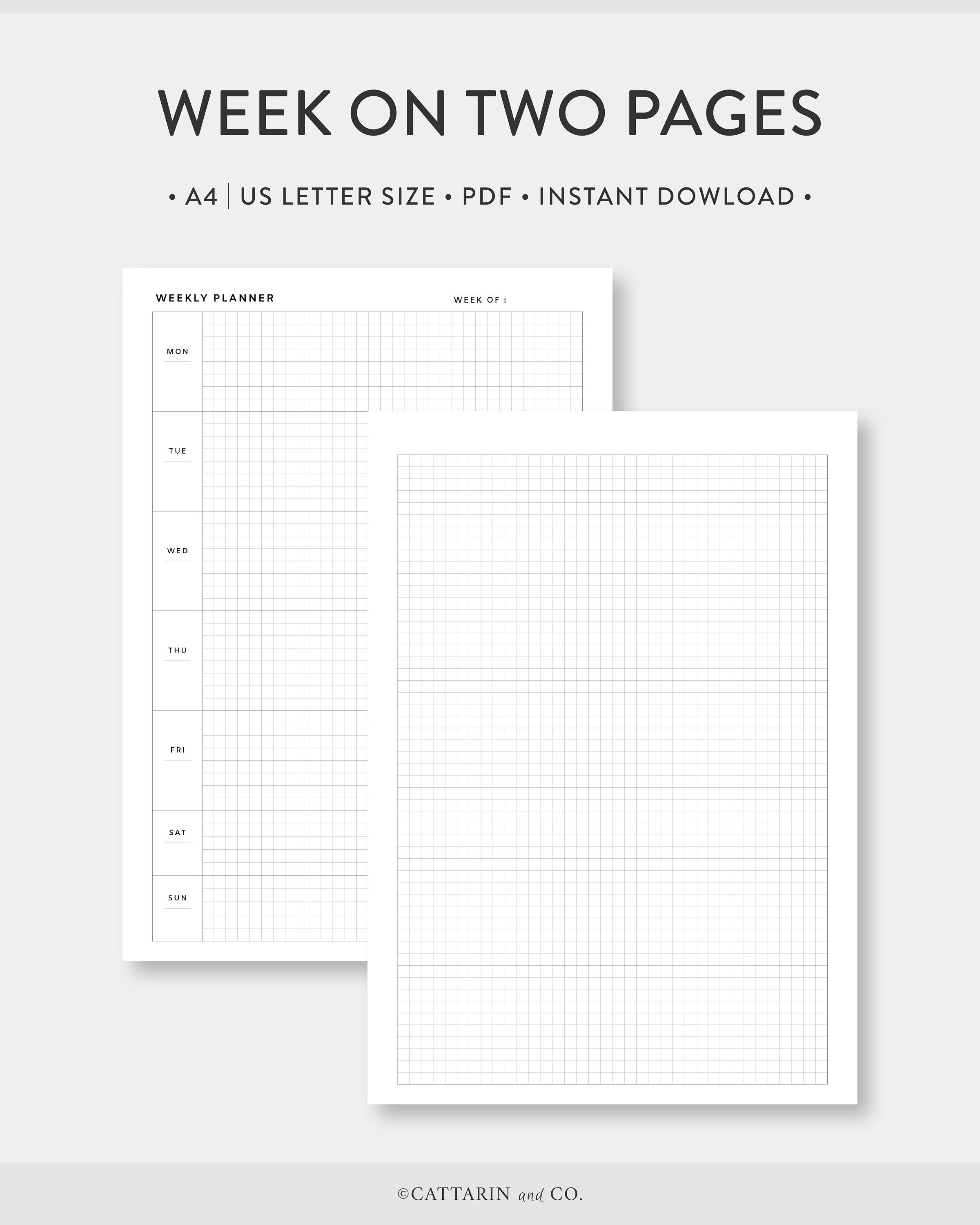 A4 | US Letter, Undated Weekly Planner Grid Paper | Week on Two Pages ...