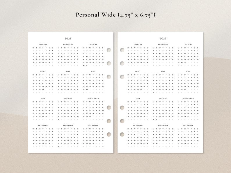 2026–2027 Yearly Calendar | Vertical Two-year Layout PDF | A4, A5, US ...