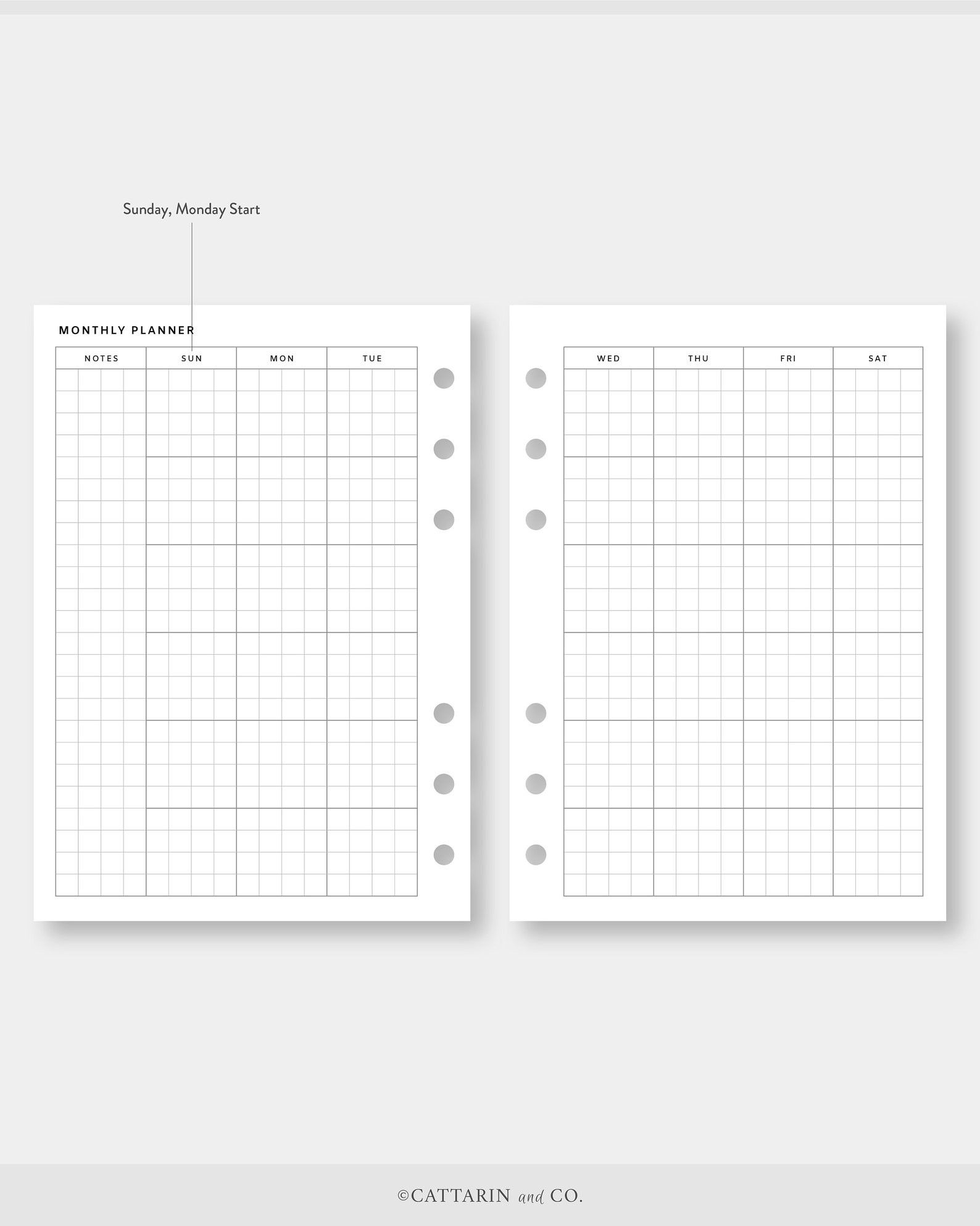 A6, Grid Monthly Planner Printable Calendar | Month on Two Pages ...