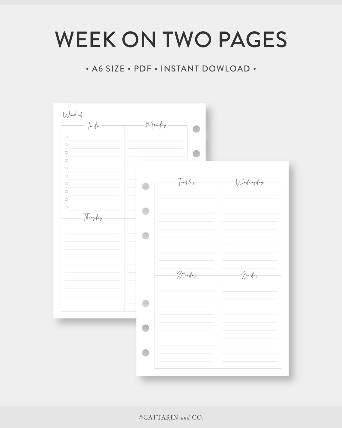A6 Weekly Planner Printable Week on Two Pages Wo2p - Etsy