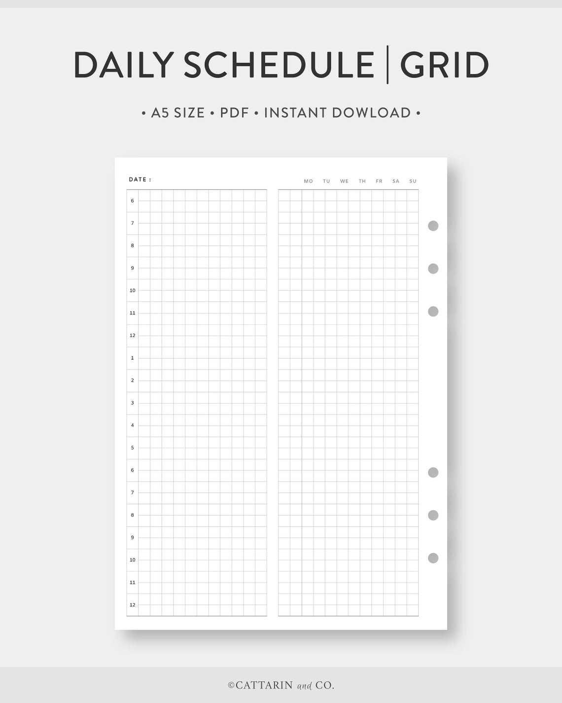 A5, Daily Planner Printable, Grid Notes | Day on One Page | Undated ...