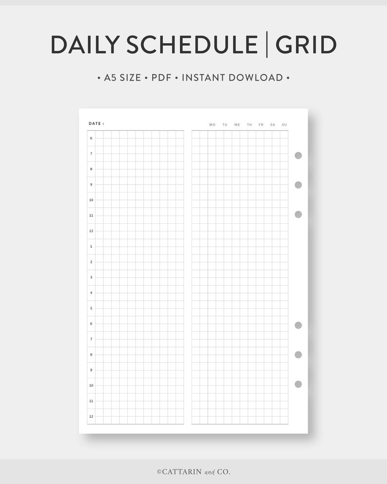 A5, Daily Planner Printable, Grid Notes | Day on One Page | Undated ...