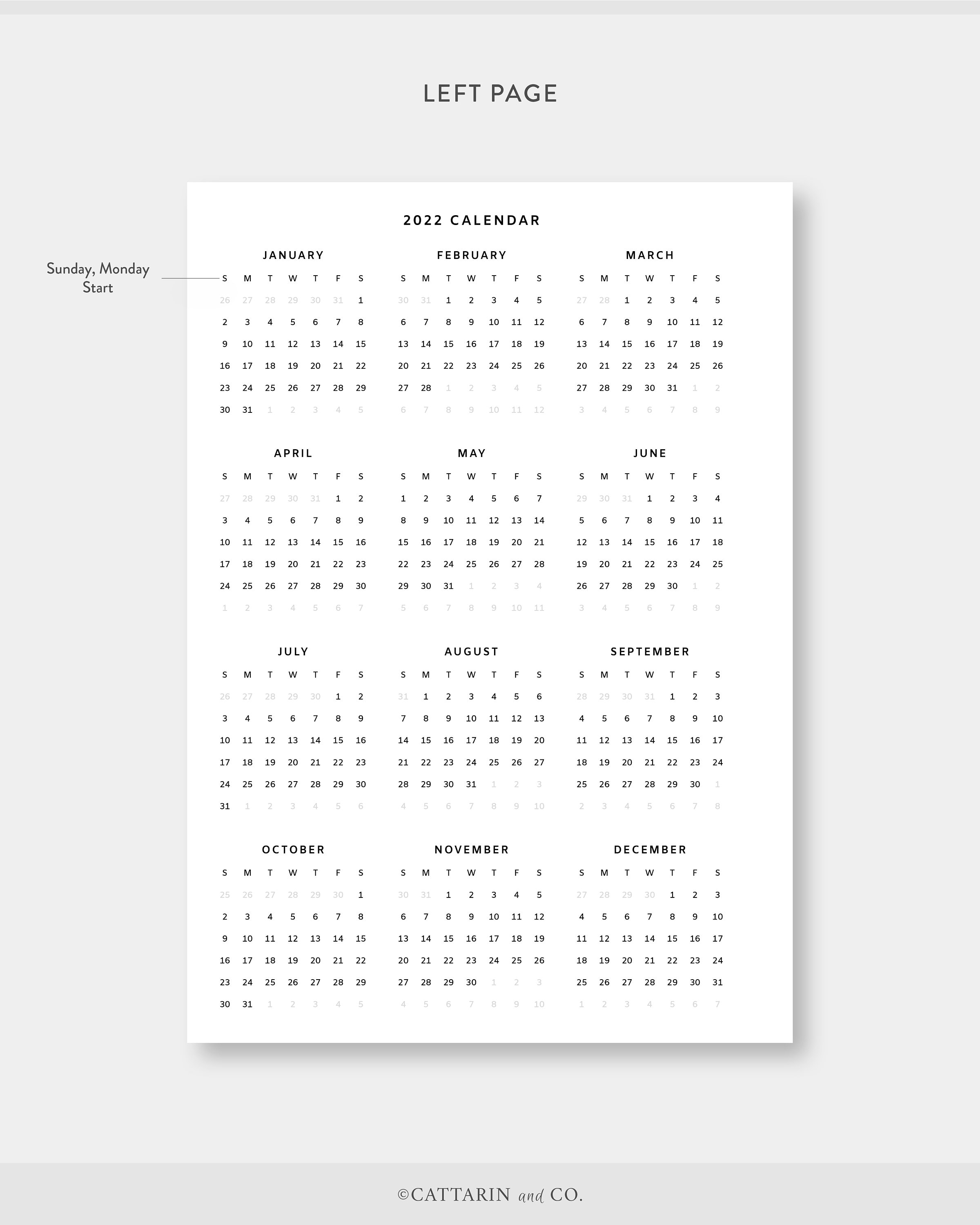 Personal Wide 2022 Yearly Calendar Printable Year At A Etsy