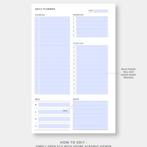 Half Letter, Daily Planner Printable | Fillable , Editable | Day on One ...