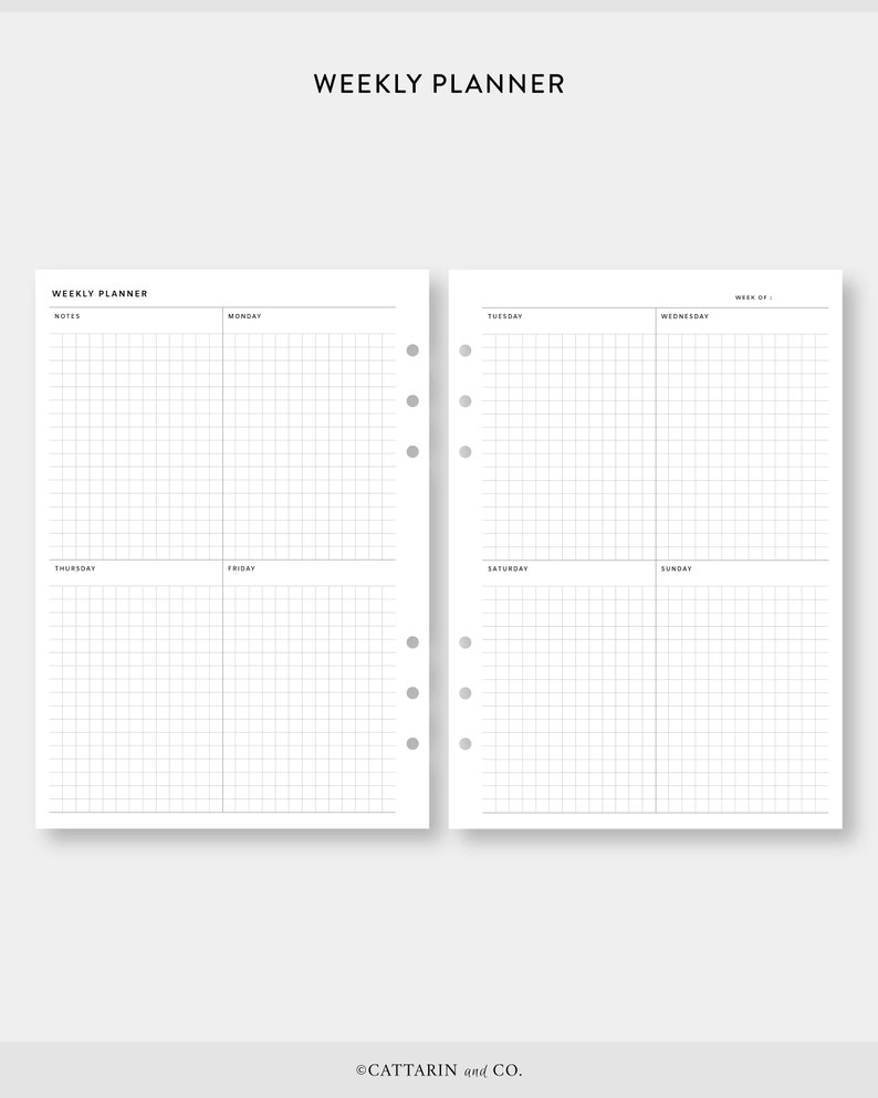 A5, Weekly Planner Printable | Vertical Grid | Week on Two Pages ...