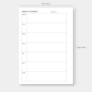 A6, Weekly Planner Printable Grid Paper | Week on Two Pages | Undated ...