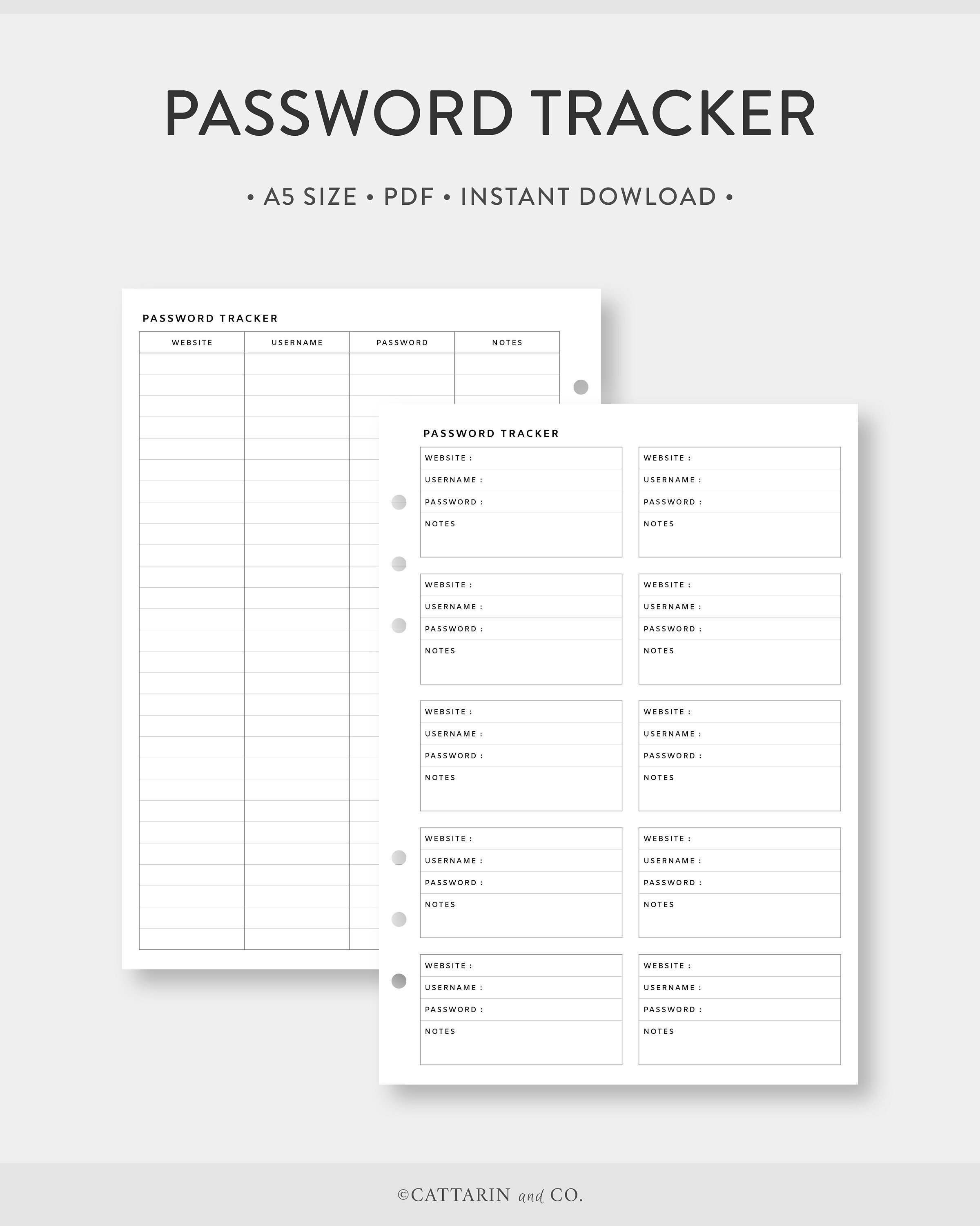 A5, Password Tracker Printable | Password Log Password Keeper | Simple ...