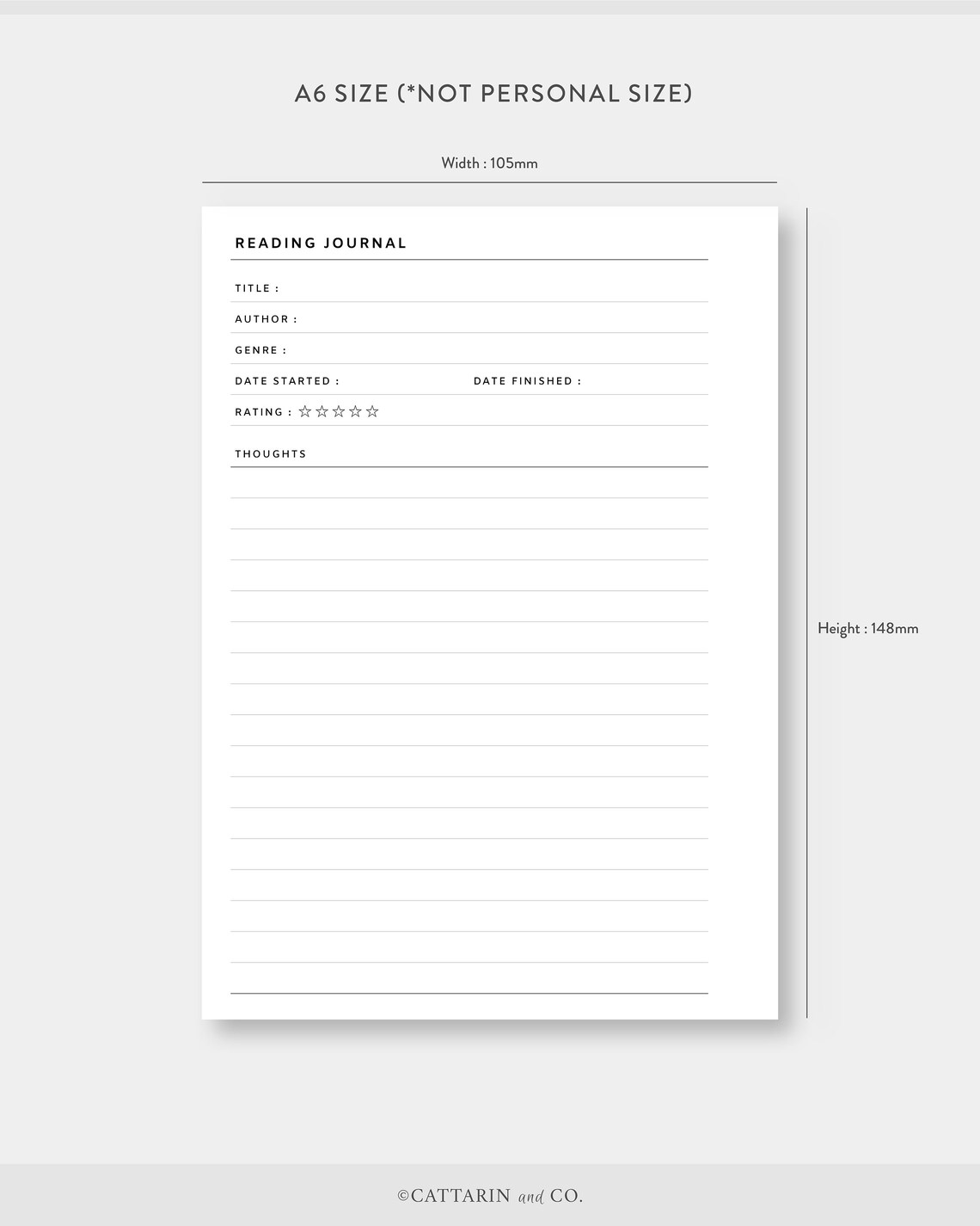 A6, Reading Journal, Log Printable Set Book Review, List Simple ...