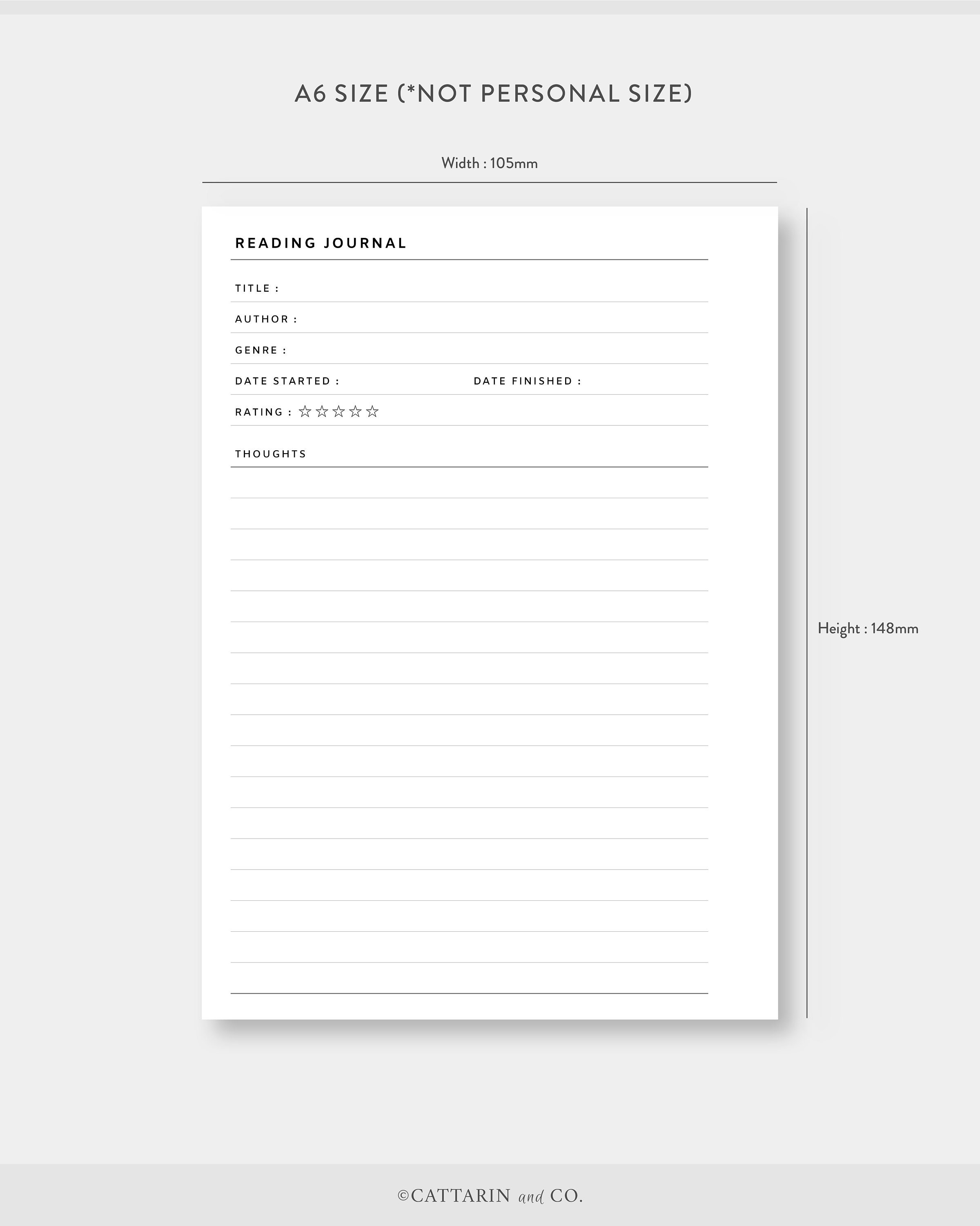 A6, Reading Journal, Log Printable Set | Book Review, List | Simple ...