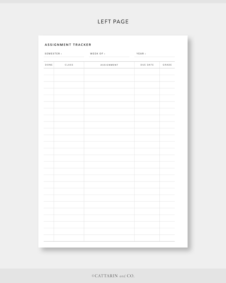 A5, Assignment Planner & Tracker Printable Homework, Study Planner ...