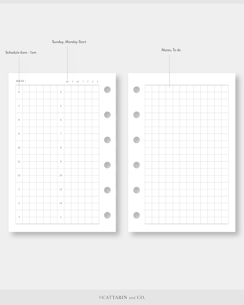 Pocket, Daily Planner Printable, Grid Notes | Day on Two Pages ...