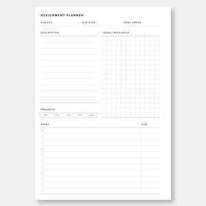 A5, Assignment Planner & Tracker Printable | Homework, Study Planner ...