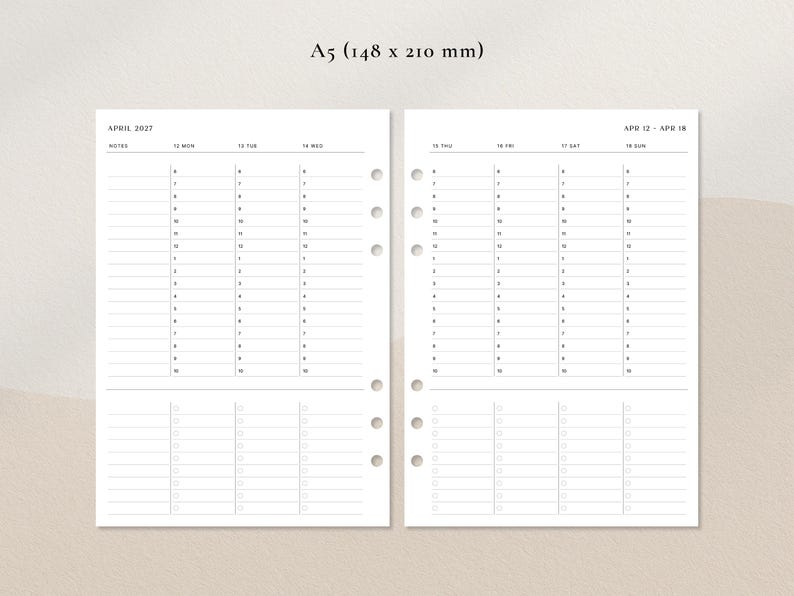 Veckoplanerare 2027–2028 | Timschema med att-göra-layout i PDF-format | A4, A5, US Letter, Half Letter, FC, Personlig, Personlig bred bild 4
