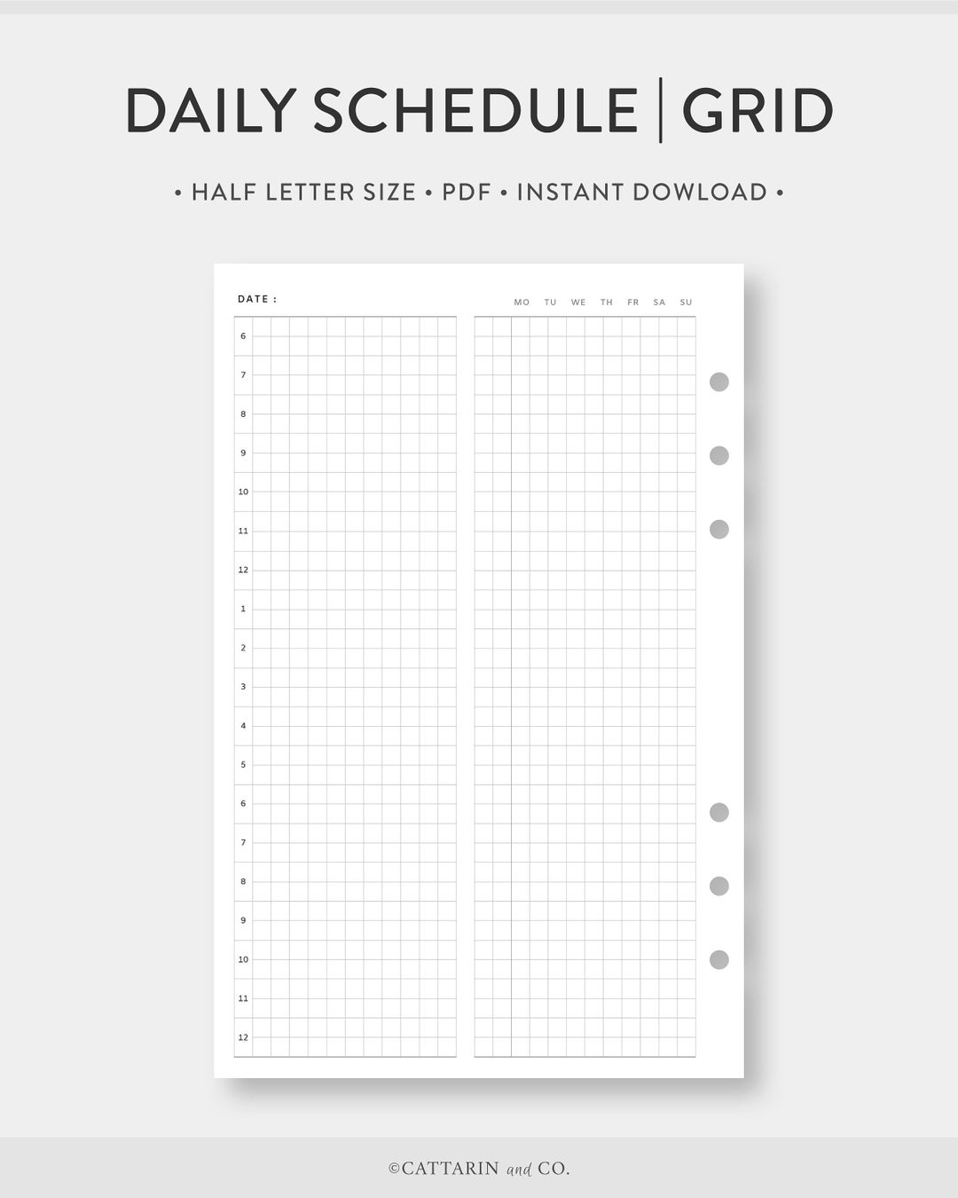 Half Letter, Daily Planner Printable, Grid Notes | Day on One Page ...