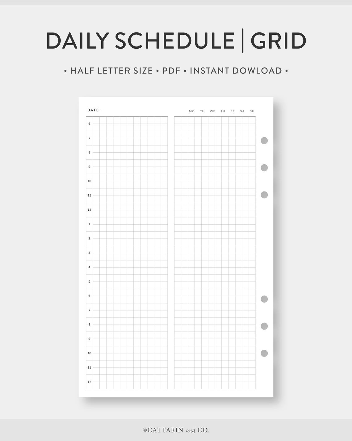 Half Letter, Daily Planner Printable, Grid Notes | Day on One Page ...