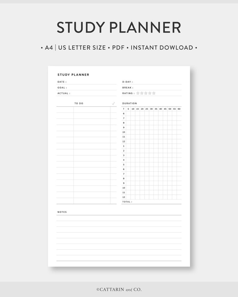 A4 US Letter Study Planner Printable Daily Study Session - Etsy