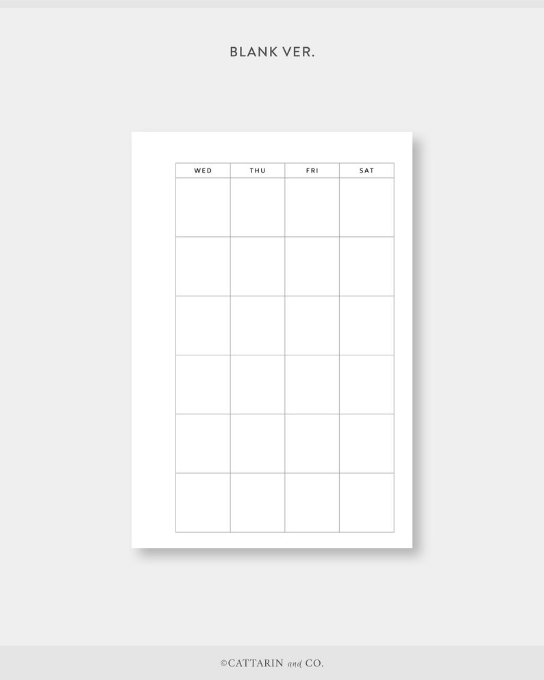 Op de afbeelding: Een blanco weekplanner met de dagen van de week gelabeld: Wo, Do, Vr, Za. De planner heeft een rasterindeling met 7 kolommen en 8 rijen.