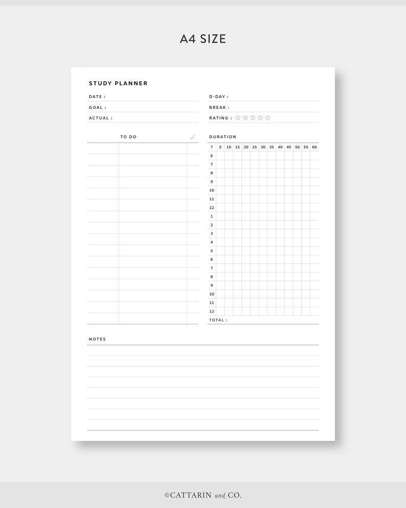 printable study note template: a4, a5, us letter (pdf)... A4 US Letter Study Planner Printable Daily Study Session - Etsy