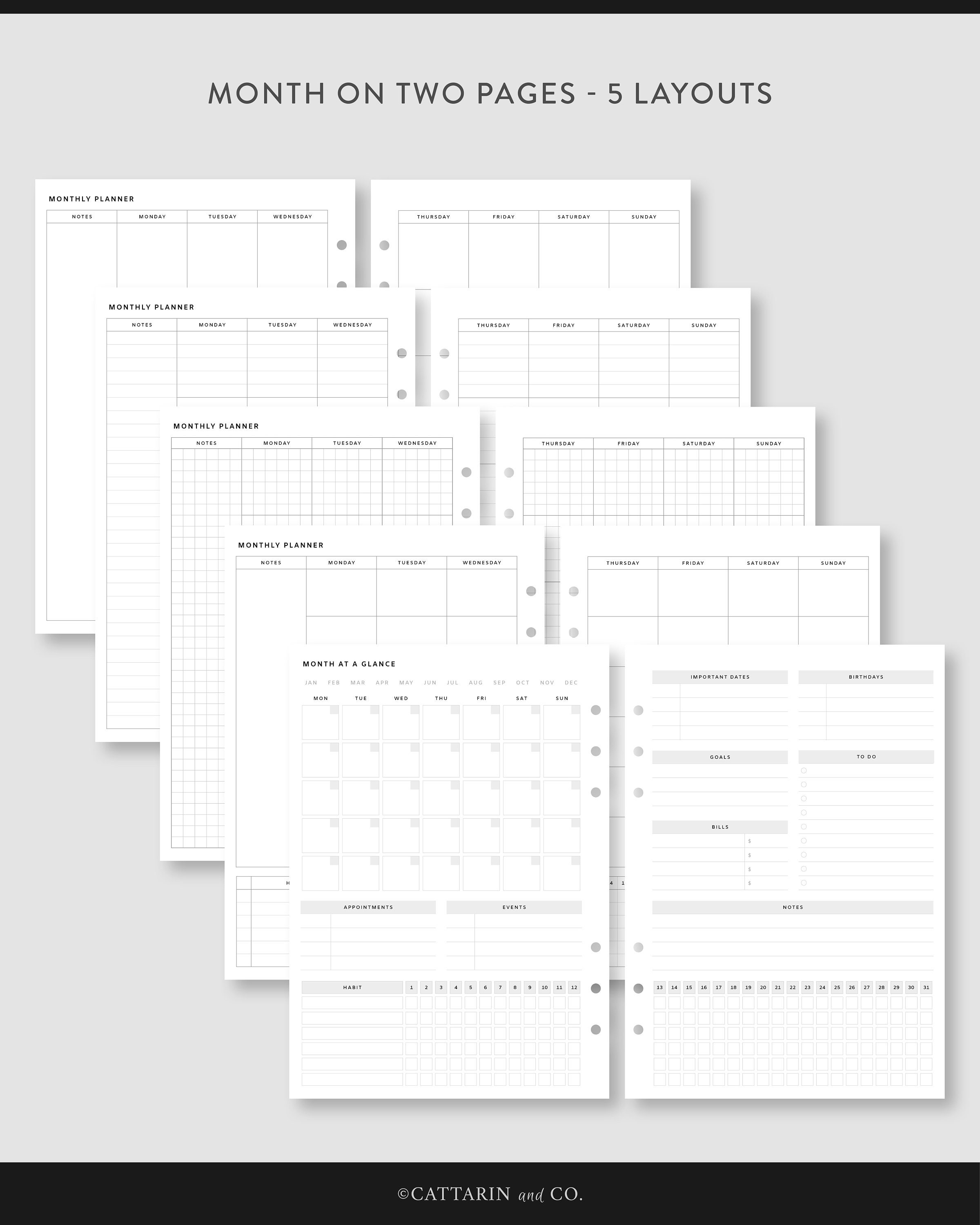 A5, Undated Planner Bundle | Printable Planner Kit | Yearly, Monthly ...