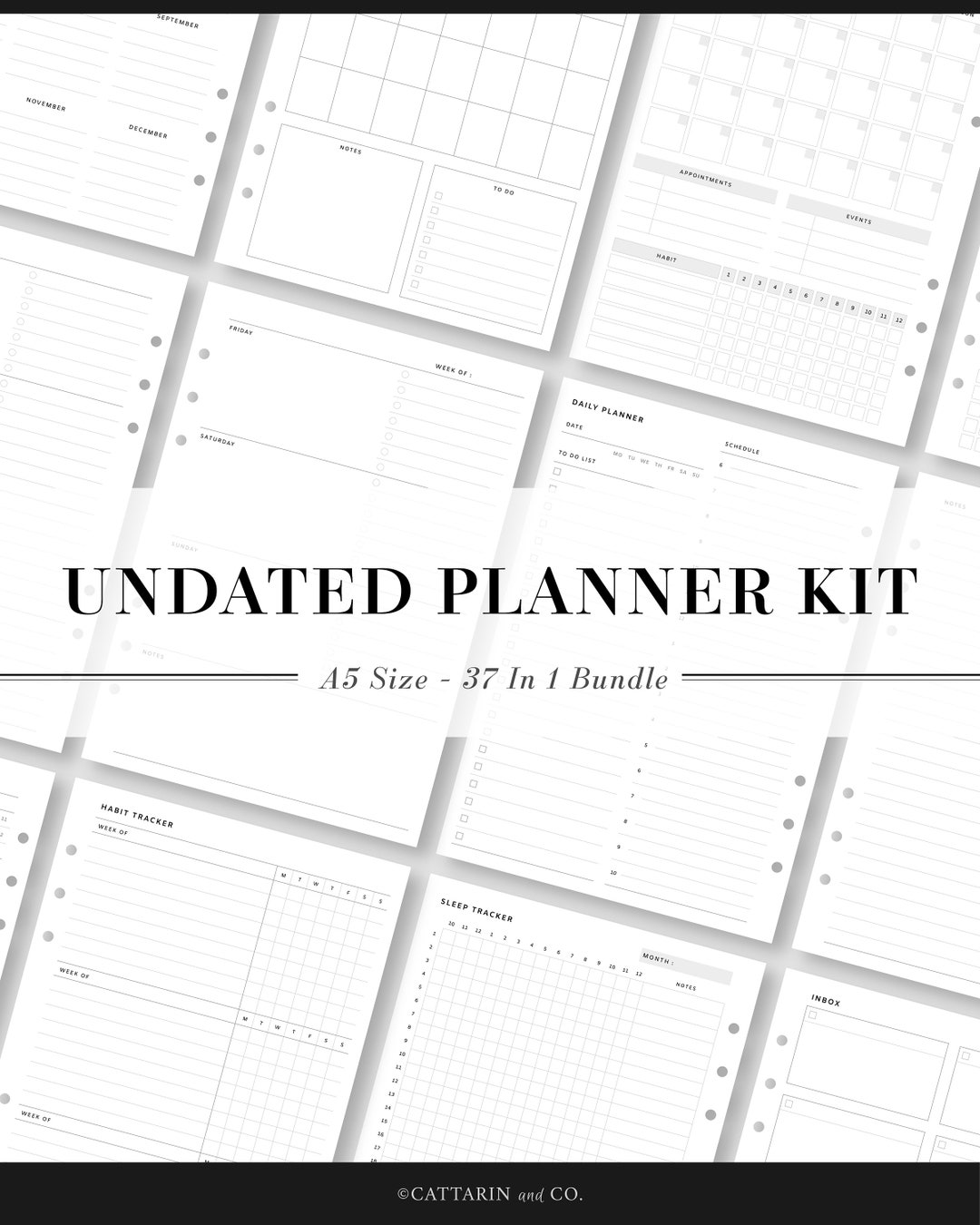 A5, Undated Planner Bundle | Printable Planner Kit | Yearly, Monthly ...